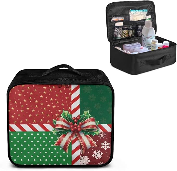 First Aid Case Empty Christmas Bow Empty First Aid Bag Medical Bag Empty Large Capacity for Home Office and Travel Use Lightweight Washable Soft Fabric