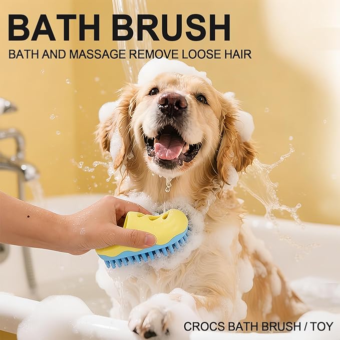 HOP Yellow Shoe-Shape Dog Bath Massage Brush Soft Plum Massage Head Dog Washing Brush Pet Grooming Cleaning Tool for Small Medium Dogs and Cats Gentle Remove Loose Hair Deep Cleansing