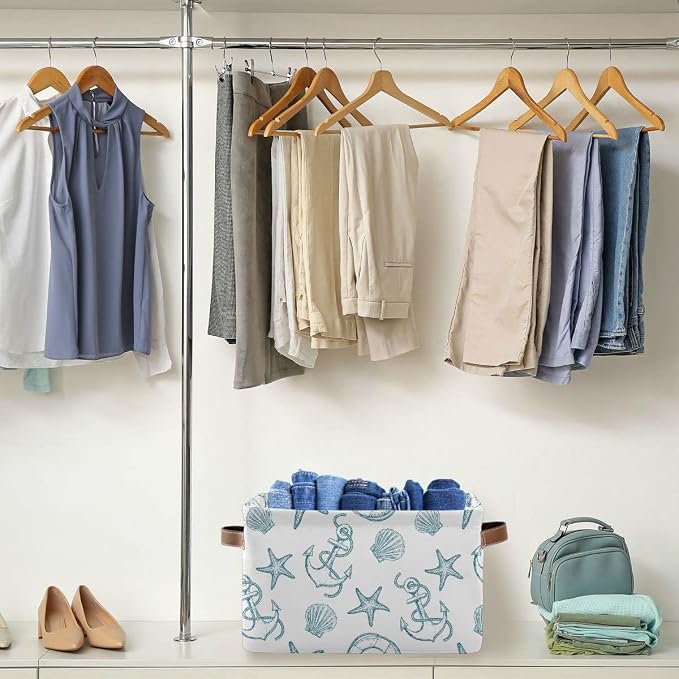 Coastal Anchor Nautical Theme Storage?Basket?Fabric?Laundry?Baskets Starfish Summer Beach Storage?Boxes?Organizer?Bag?for?Baby?Cloth?Dog?Toy?Book?Storage?Cubes?Shelf?Closet?Bins?16¡Á12¡Á8?Inches