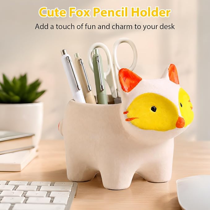 Ceramic Cat Shaped Pen Pencil Holder for Desk Decoration Accessories Cat Decor Makeup Brush Pen Cups Office School Ideal Gifts for Women, Mom or Birthdays