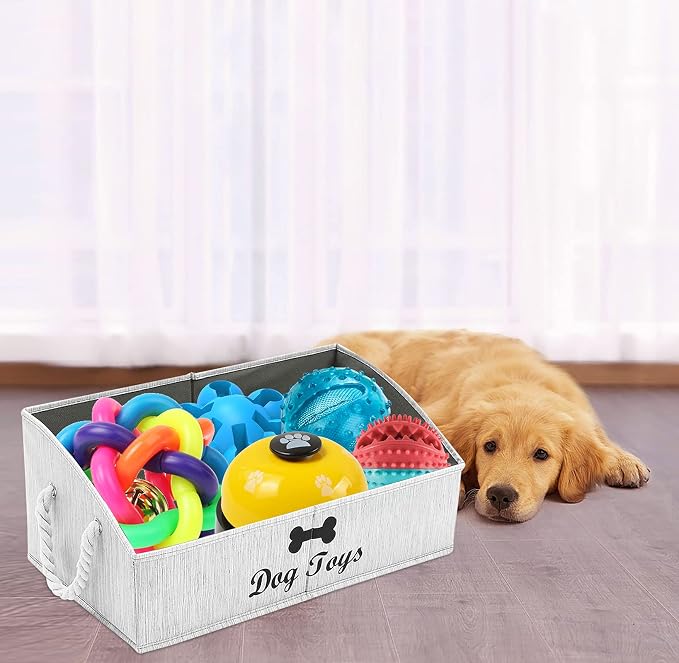 Morezi Large Dog Toy Bin Puppy Shallow Toy Basket Dog Toy Storage Perfect for Living Room Playroom Closet Home Organization - Grey Canvas