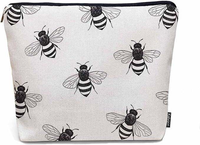 Bumblebee Makeup Bag For Women, Adorable Cosmetic Bag Makeup Bags, Gray Animal Bee Bumblebees Zipper Bag Travel Bags Toiletry Organizers Pouch Bags Washing Bags For Gym Bathroom
