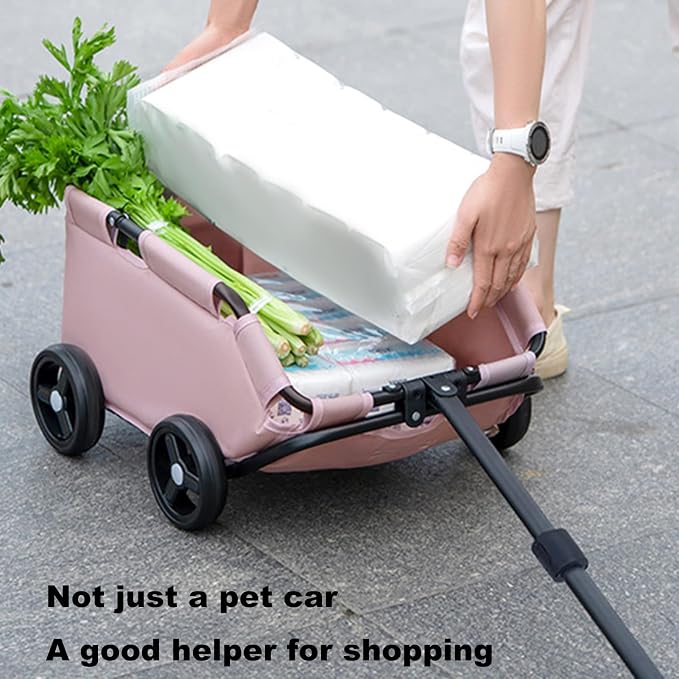 Folding Utility Cart,Small Cart 4 Wheels,Travel Shopping Walking Metal Cloth Safe Design Easy Clean Breathable Interior Compact Maneuverable Pull Rod Adjustable