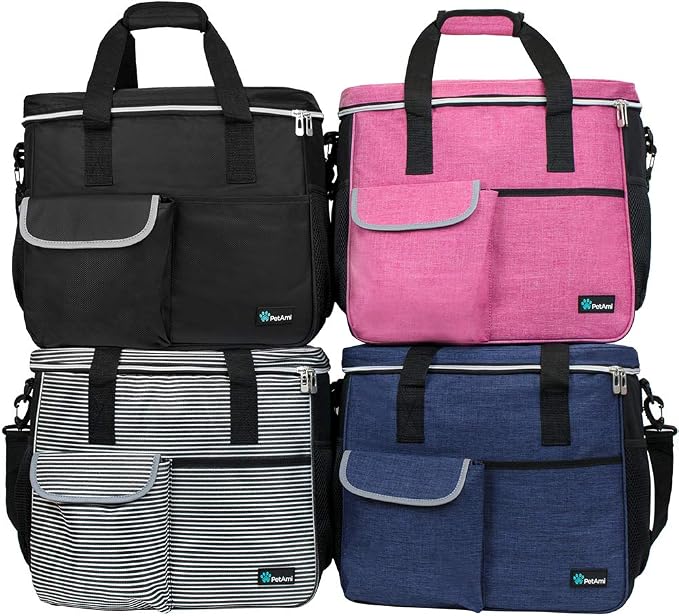 PetAmi Dog Travel Bag Organizer, Pet Supplies Tote Diaper Bag, Pink Large | Pet Travel Kit with 2 Food Containers & 2 Collapsible Dog Bowls, Luggage Sleeve, Weekend Getaway Road Trip Camping Essentials