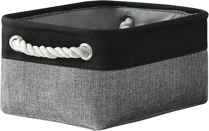Storage Basket for Organizing - 12x8x5.2 inch 1 Pack Fabric Storage Cubes, Baskets for Gifts Empty for Closet Organizer Dog Gift Cloth Toy (Grey & Black)
