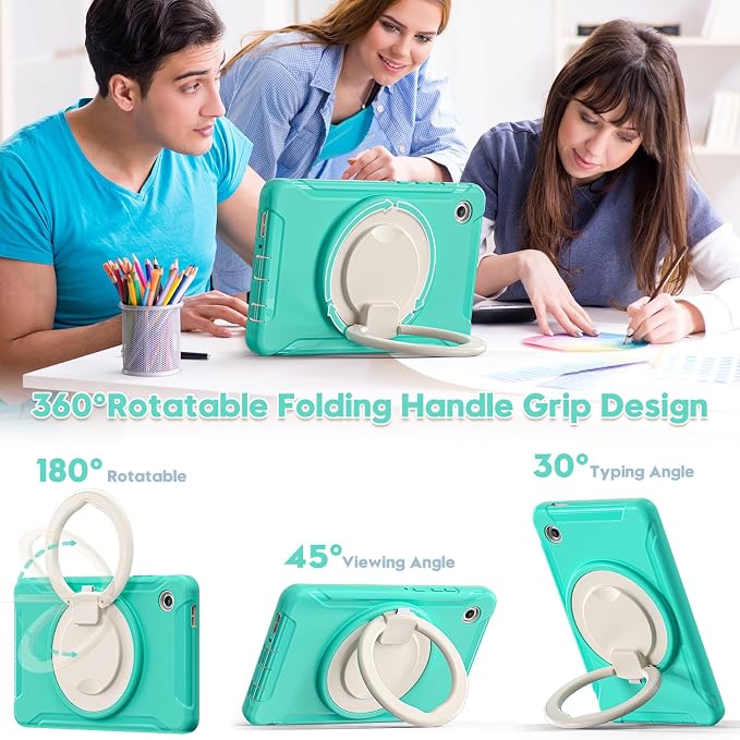 Heavy Duty Shockproof Case for Samsung Galaxy Tab A11 8.7 Inch 2025 (Model: SM-X133/X135/X135F) - with 360° Rotating Stand Handle, Built-in Screen Protector,Kid-Friendly Protective Cover (Green B)