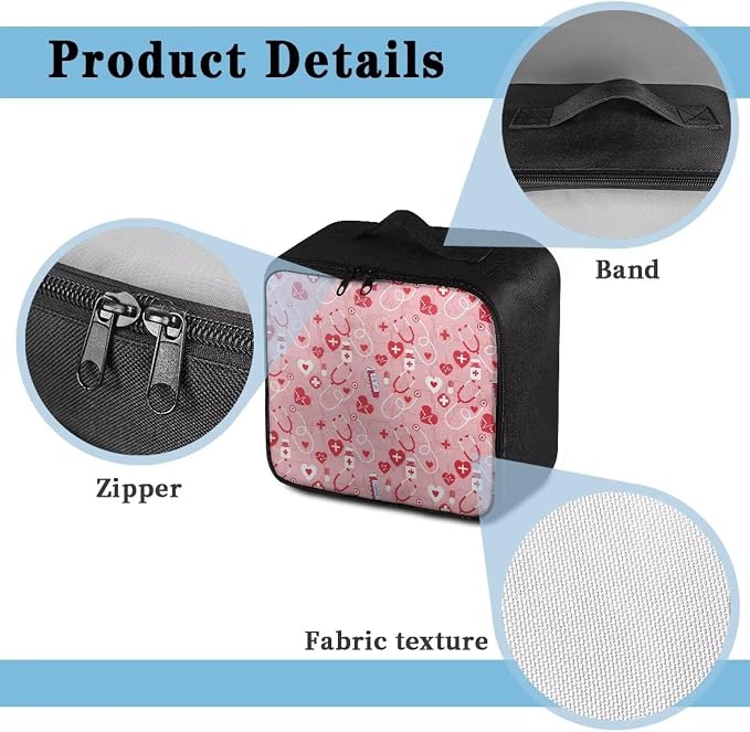 Portable Empty First Aid Kit Bag Travel Medicine Pouch Stethoscope Capsule Pink Medical Bag Empty Medium Dorm Medicine Organizer Storage Bag for Car Home Travel Hiking School