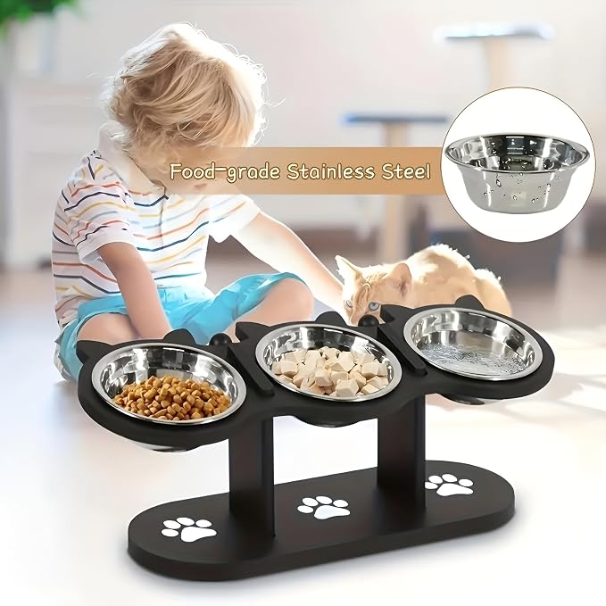 2026 Raised Cat Bowls for Indoor Cats,15° Tilt Raised Pet Feeding Bowl Stand - Adjustable Height Dog and Cat Bowl Holder with 3 Stainless Steel Bowls -Elevated Feeder for Indoor Pets