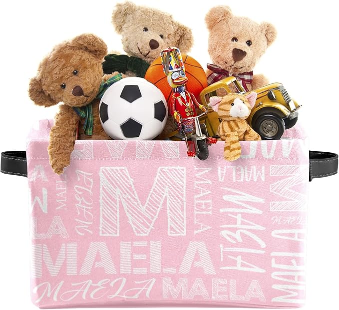 Foldable Personalized Storage Box for Boys Girls with Name Waterproof Kids Custom Storage Bin Baskets Cube Boxes Organizer with Handles for Organizing Shelf Closet, 1 Pack