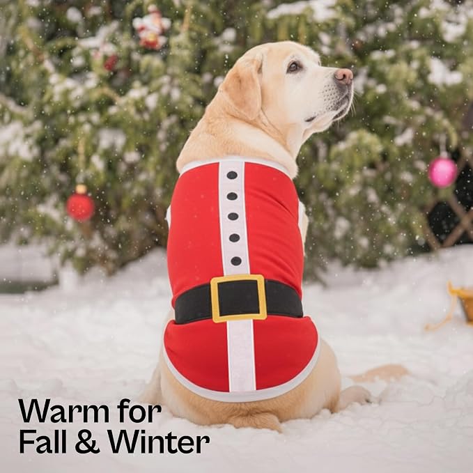 Parisian Pet Dog T-Shirt - Embroidered Santa Outfit - Lightweight Cotton Dog Christmas Outfit - Sleeveless Funny Christmas Pet Clothes - Machine Washable Shirts for Large Dogs - XS