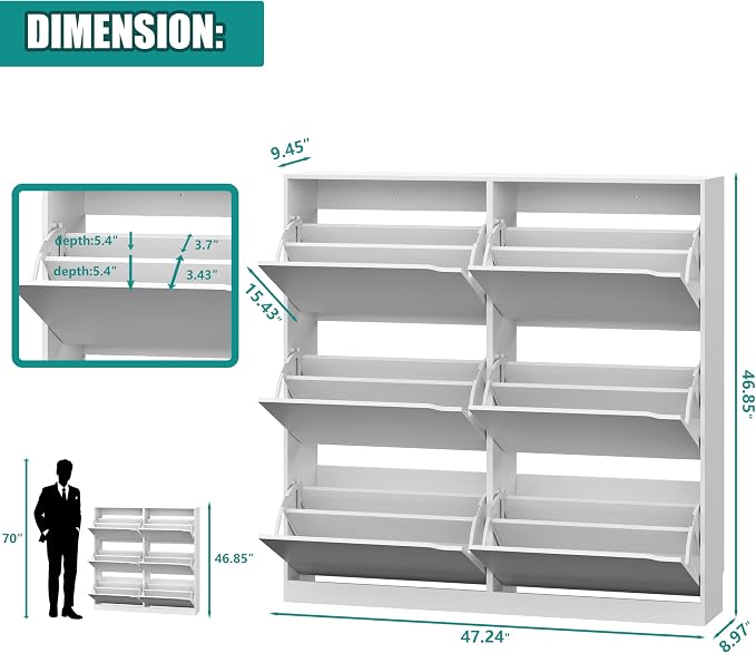 Xixini Shoe Storage Cabinet for Entryway with 6 Flip Drawers, Sturdy Wood Hidden Shoe Storage, Freestanding Narrow Slim Shoe Organizer for Front Door Entrance, Living Room, Hallway, Bedroom, White