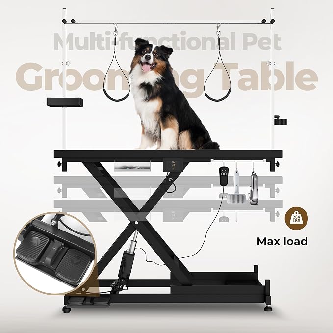 Electric Dog Grooming Table for Large Dogs - Professional Heavy Duty Height Adjustable Home Indoor Pet Grooming Station with Grooming Arm, Anti Slip Tabletop & Tool Organizer, 50''/Black