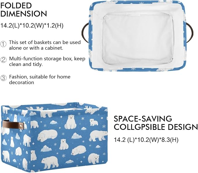 Kigai Storage Basket, Fabric Collapsible Closet Organizer Bin | Polar Bear Waterproof Foldable Canvas Basket with Handles for Shelves, Nursery, Closet, Bedroom & Bathroom