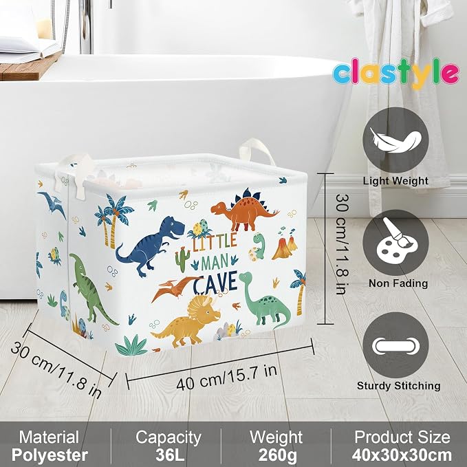 Clastyle Large Boho Dinosaur Pterosaur Boy Book Toy Storage Basket Dino Palm Tree Clothes Laundry Hamper for Kid Room Nursery, Colorful 36L
