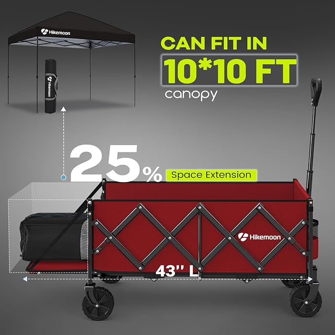 43'' Extra Long Folding Wagon with Extended Tailgate, Red | Wagons Carts Foldable, 360LBS Heavy Duty, Compact Portable, Utility Collapsible for Shopping/Beach/Garden/Camping/Sports