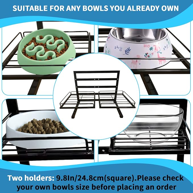 Elevated Dog Bowl Stand - Adjustable Holder with 3 Heights for Small to Large Dogs (For 2Pcs 9.8in Bowls)