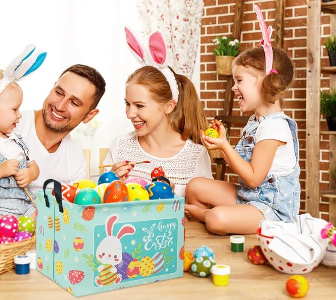 Rectangular Easter Basket Baby Storage Basket Cute Kids Toy Storage Bin Organizer Shelf Book Basket Room Decor(Happy Easter)