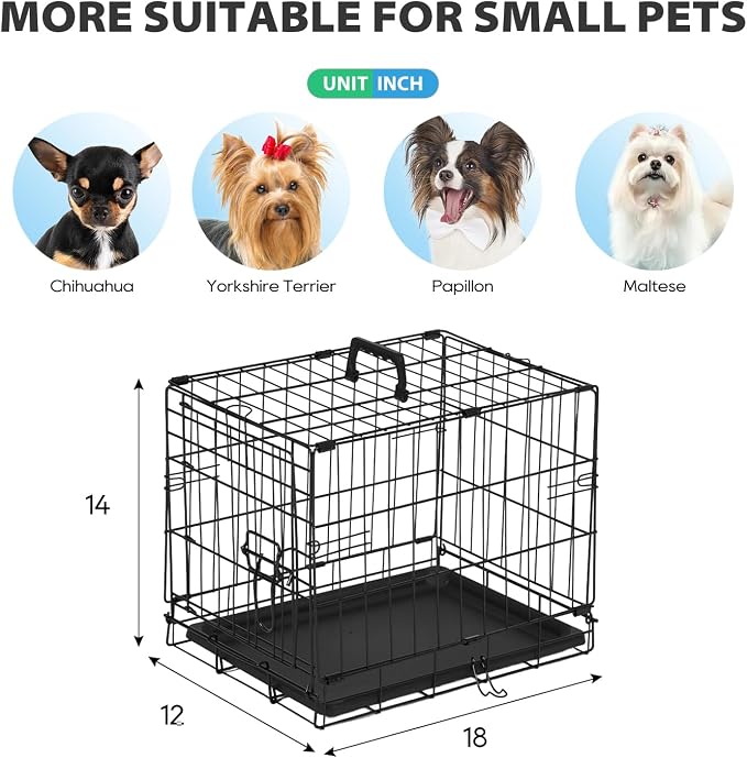 BestPet | Dog Crate | 18" | Black | Foldable Metal Kennel with Single Doors | Secure Slide-Bolt Latches, Leakproof Tray | Portable Dog Cage for Small Breeds | for Travel, Indoor & Outdoor Use