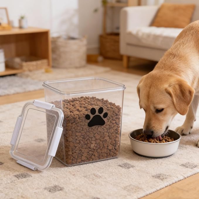 15lb Dog Food Container with Lid, Airtight Pet Food Treat Storage Bin for Dog Cat, Plastic Dogs Kibble Container for Kitchen Counter-Keep Food Fresh Crispy-BPA free