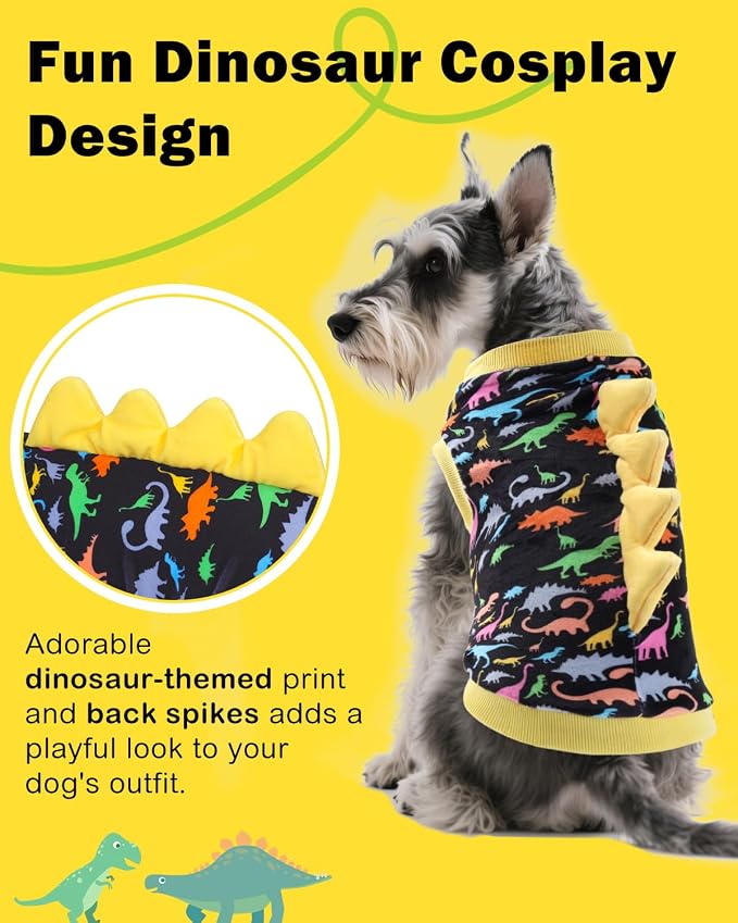 CuteBone Dinosaur Costume Dog Shirt, Stretchy Velvet T-Shirt Clothes for Small Dogs, Soft & Breathable Pet Tee Outfit Cat Apparel for Daily Wear, Cozy Pullover Design Puppy Fashion COSBX01L