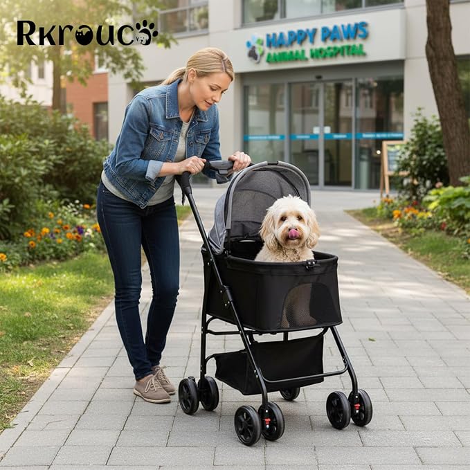 3 in 1 Pet Stroller for Dogs Cats Foldable Jogger with Detachable Carrier