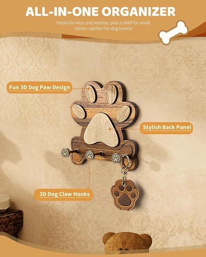 MTERSN Dog Leash Holder for Wall for Dog Walking Essentials Organizer,Brown