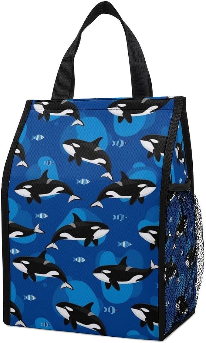 Reusable Insulated Lunch Tote Bag Thermal Lunch Box Cooler Bags Compatible with Ocean Sea Orca Killer Whale Picnic Food Organizer Meal Bag