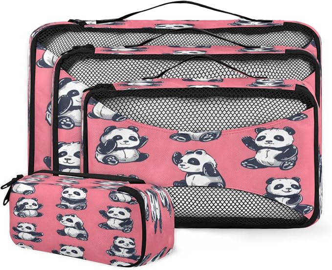 Packing Cubes for Travel, Animals Pandas Travel Luggage Packing Organizers for Women Men, Large Custom Toiletries Bag for Cosmetics Toiletries, Cartoon Panda
