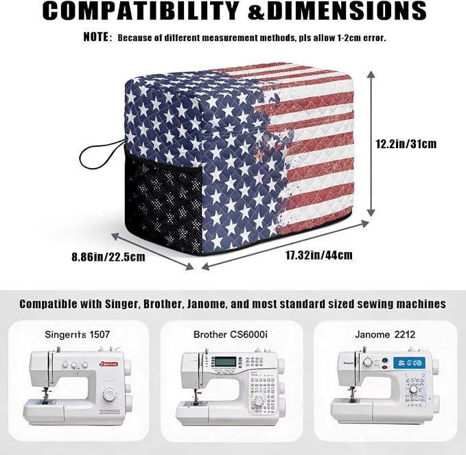 Sewing Machine Cover Polyester Febric US Star Stripe Flag Print | Dust Pet Hair Protection,Quilting Design,Fits Standard Singer,Brother Janome Machines,Protecting Decorating Your Sewing Space