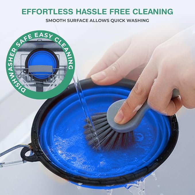 Collapsible Dog Water and Food Bowls, Blue, BPA Free | for Travel, Portable, Dogs and Cats, Foldable Pet Feeding Dish, Walking Hiking Camping with Carabiner