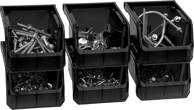 Extra-Small Stackable Plastic Storage Bins, 12-Pack, Black | Open-Front Stackable Bins For Garage, Pantry, Closet & Office, 5"L X 4"W X 3"H, Nests When Empty, Durable Plastic