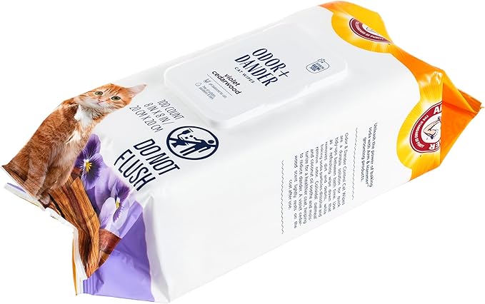 Arm and Hammer for Pets Odor Control Wipes for Cats, Violet Cedarwood Scent - Odor Eliminating Waterless Wipes with Baking Soda Between Baths, Safe Formula, 100 Count