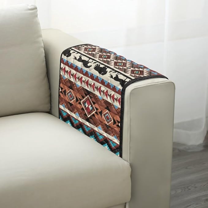 Aztec Stretch Couch Arm Covers with 2 Pockets Breathable Armrest Covers Chairs Arm Cover Easy to Clean, Scratch-Resistant Sofa Arm Protector Home Furniture Decor Cover
