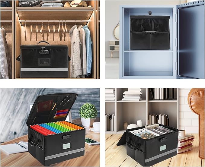EXLIFBAG File Organizer, Fireproof File Box with Lids, Important Document Organizer Box with Lock, Portable File Folder Organizer with Handle