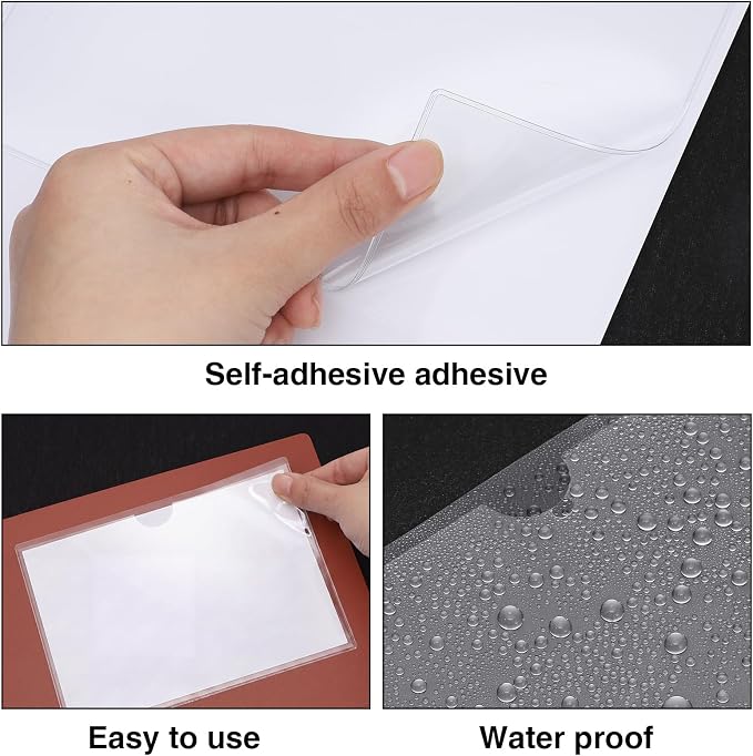 36 Pack Adhesive Index Card Holders Clear 4 x 6 Label Pockets | Clear Pvc, Not Included Index Cards, Top Loading, Sticks To Bins Shelves Boxes And Bags, Helps Organize And Protect Labels