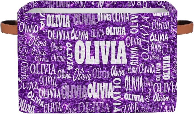 Personalized Storage Bins, Bright Color Purple Sequins Pattern Print | Organizing Boys Girls Pets Toys Closet Shelf Clothes Books