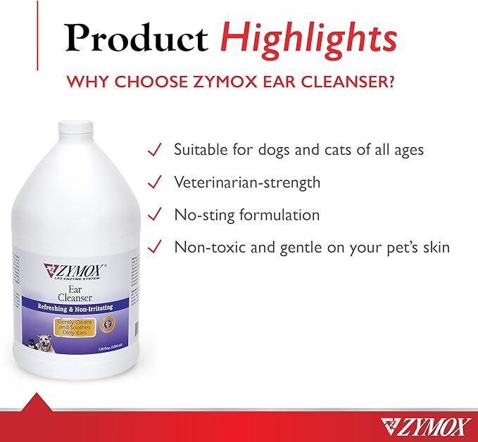 Zymox Ear Cleanser Solution for Dogs and Cats, 1 Gallon