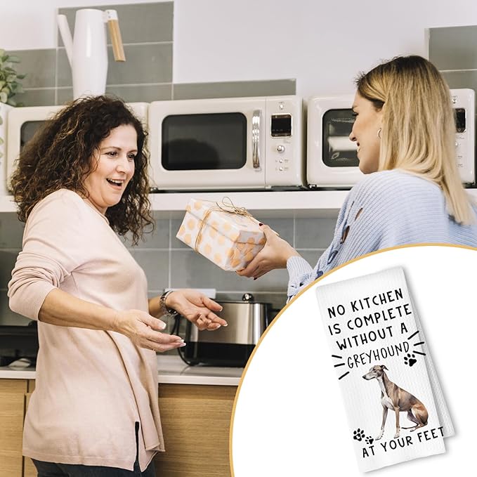 Greyhound Funny Dog Kitchen Towels -A Kitchen is Not Complete Without A Greyhound Waffle Weave Dish Towel for Home Bathroom,Dog Lovers Gift,16×24 Inch