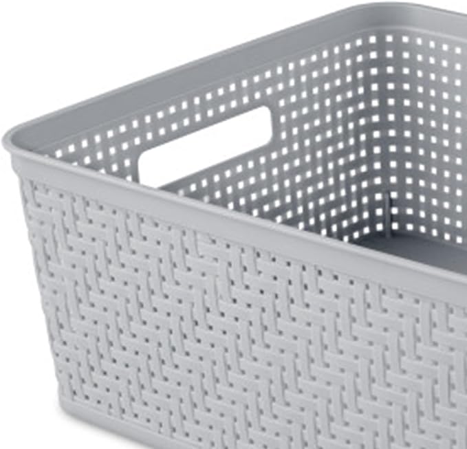 Sterilite 24 Pack Plastic Storage Bin Organization Containers, Short Baskets, Cement