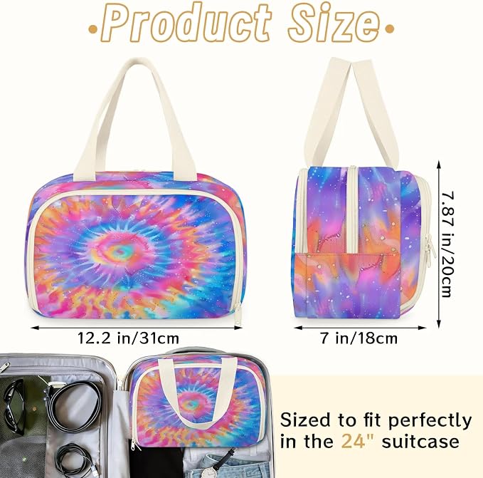 Pinks And Purple Tie Dye Marble Travel Toiletry Bag with Handle | Wet & Dry Separation, Full-Size Bottle Friendly, Leak-Proof, Waterproof, Easy to Clean, for Travel, Gym, Home