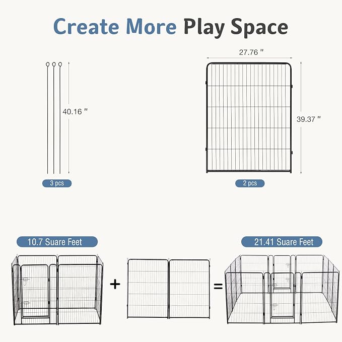 DUMOS Dog Playpen 40 Inch 2 Panels Indoor Outdoor Metal Pet Fence | Foldable Dog Play Pen with Door, Portable Exercise, RV Camping, Puppy Small Medium Large Dogs