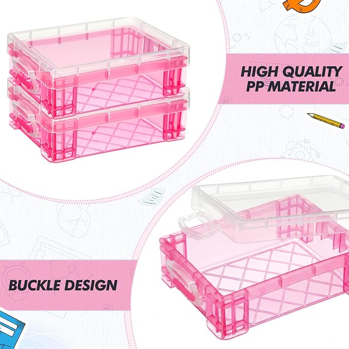 Suzile 50 Pcs Plastic Crayon Box with Lid 4.8 x 3.4 x 1.6 In Crayon Storage Containers Bulk for Office School Classroom Supplies Pen Pencil Art Crafts(Pink)