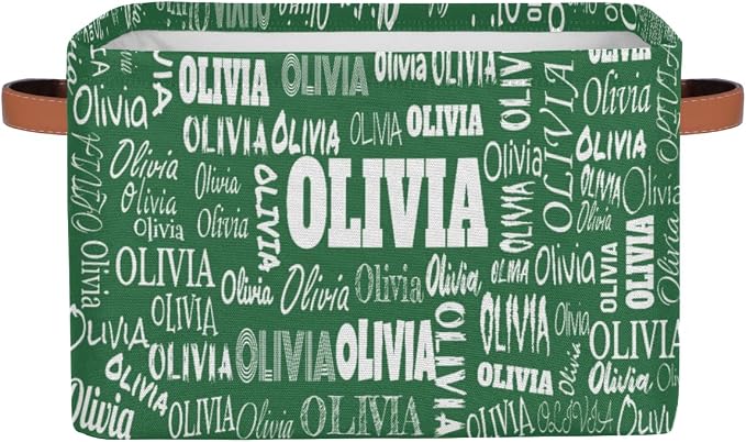 Custom Name Storage Basket for Bedroom, Bathroom, Deep Green Color | Organizing Boys Girls Pets Toys Closet Shelf Clothes Books