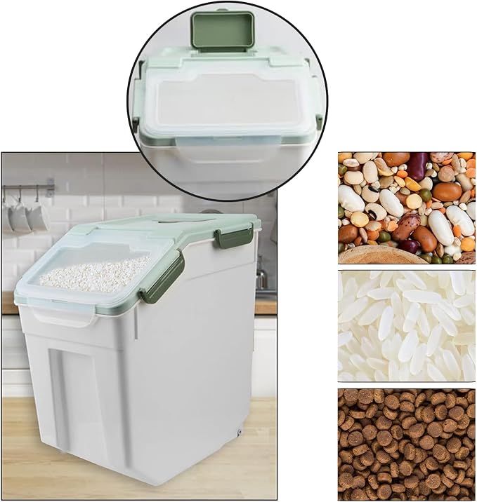 25LB Large Flour Storage Container Bin ,2 Pack Airtight Plastic with Wheels Seal Locking Lid Dispenser Organizer Storage Bin with Measuring Cup & Scoop for Flour, Rice, Grain 50LBS Total