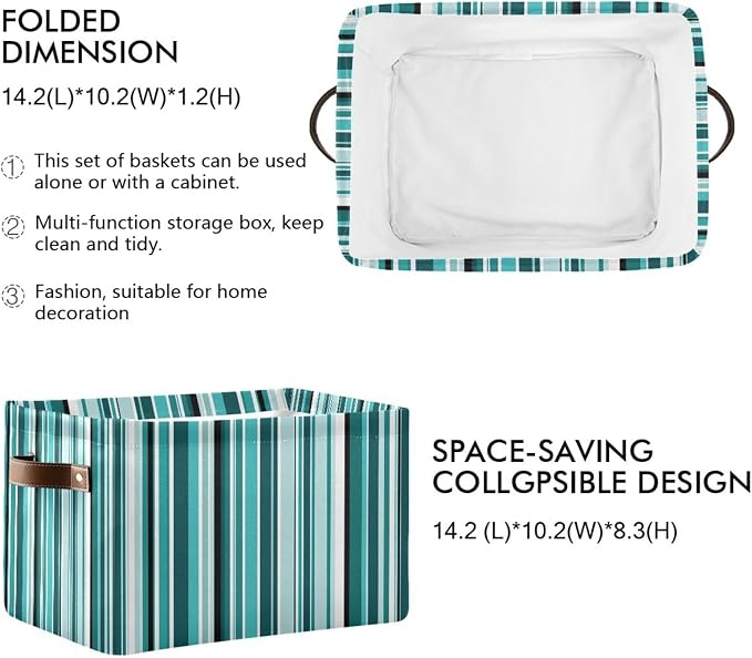 Kigai Storage Basket, Fabric Collapsible Closet Organizer Bin | Stripes Waterproof Foldable Canvas Basket with Handles for Shelves, Nursery, Closet, Bedroom & Bathroom
