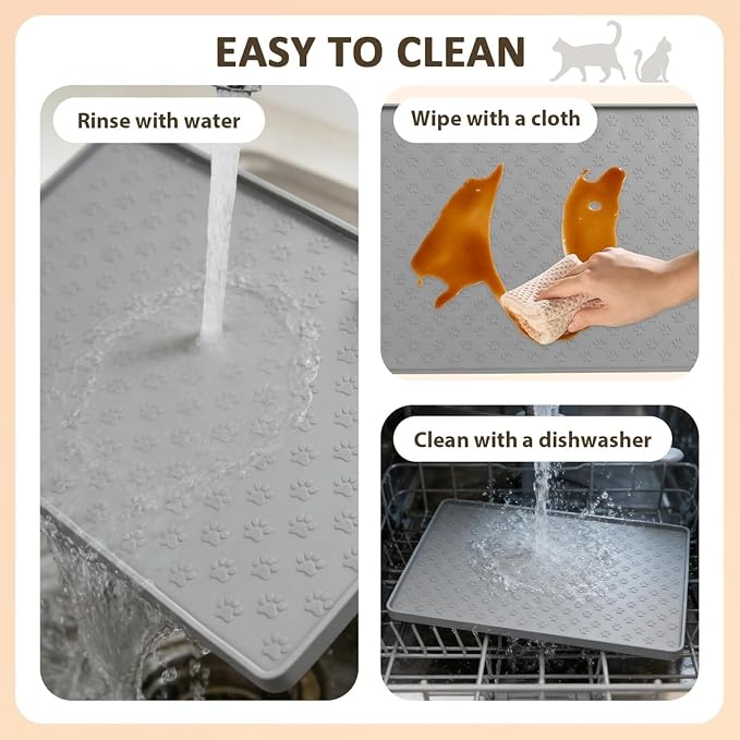 Waterproof Silicone Under Sink Mat Pet Cat Puppy Essentials，Kitchen and Bathroom, Cabinet and Counter Protectors, Storage and Organizer (Light Gray, 19'' x 12'')