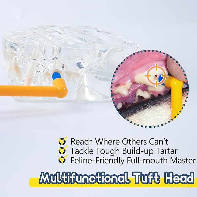 Cat Toothbrush Tuft Head, Small Dog & Puppy Tooth Brushing Kit, Mini Head Teeth Brush for Kitten & Tiny Pet, Doggy Toothbrushes Deep Dental Cleaning, 1 PCS - Orange