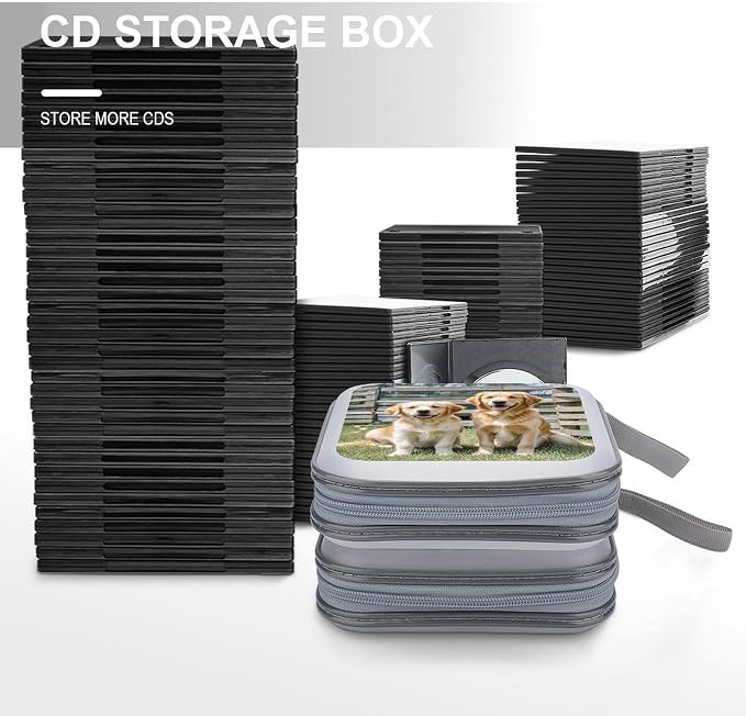 Golden Retriever Dogs Puppies Pets DVD Case, 40 Capacity CD Case Holder with Zippers, Portable CD Holder Hard Plastic Disc Cases Personalized DVD Wallet Organizer for Car Home Travel