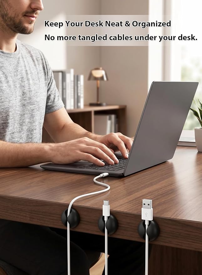 Shintop 6pcs Cord Holder for Nightstand, Self-Adhesive Cable Clips | Rubber Cord Organizer, Charger Holder, Residue-Free, Ready Access for Phone Chargers, USB, Mouse, Headphones, and HDMI