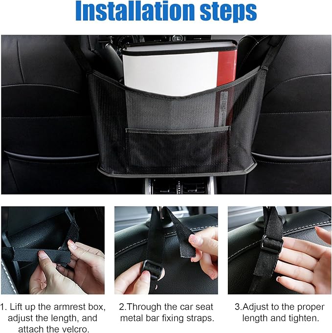 Ziciner Car Net Pocket Handbag Holder, Organizer Mesh Bag Between Two Seat, Driver Storage Netting Pouch for Handbag Purse, Barrier of Backseat Pet Kids, Car Accessories for Women Men (Black)
